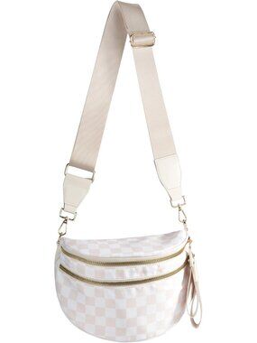 Spacious Checkered Nylon Crossbody Bag Bum Bag Checkered Handbags Wallets for Wo